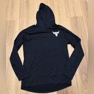 Under Armour Project Rock Heat Gear Black Hooded Long Sleeve Pullover size M